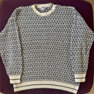 Mens Gray & Cream Cotton Sweater, Size M